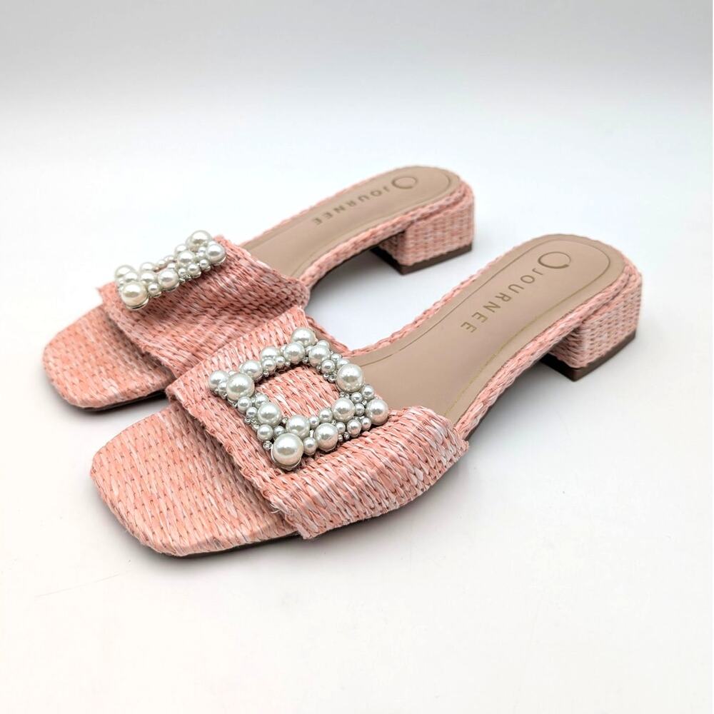 Journee Collection Justina Block Heel Sandals Women's Pink Size US6M EU36